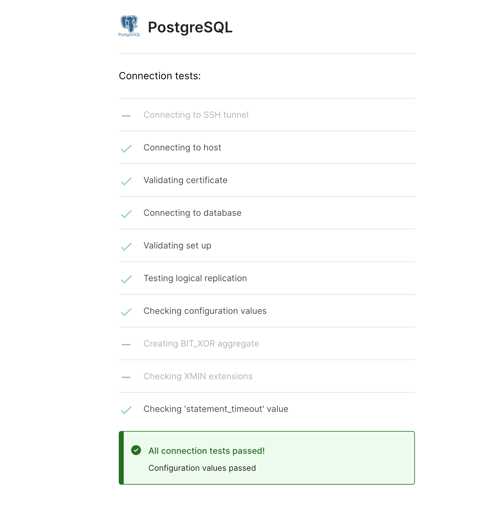 Fivetran all connections passed message