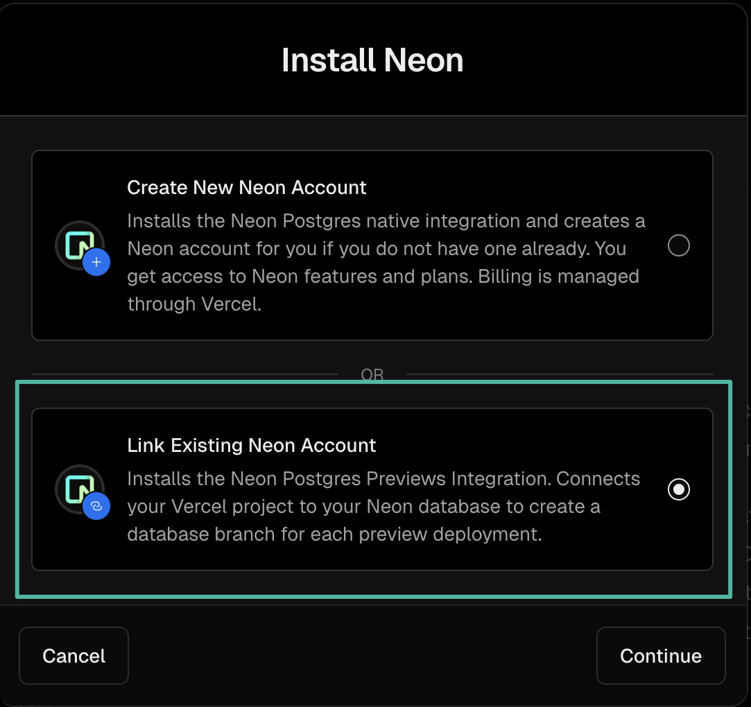 Install on Existing Neon Account